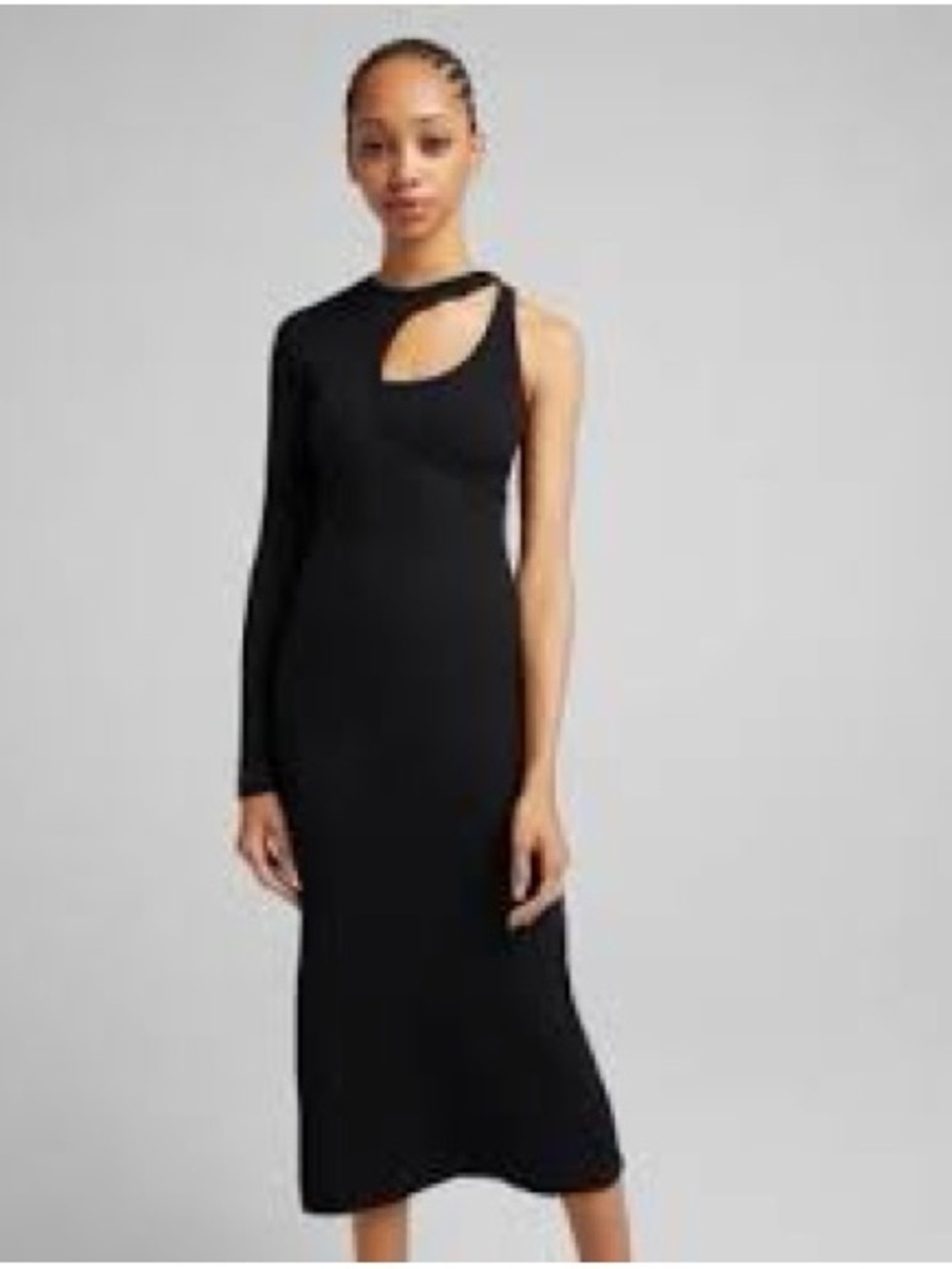 Bershka Black Asymmetrical One-Sleeve Midi Dress